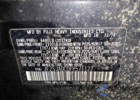 2015 Subaru Forester 2.5I Premium from USA, damaged, VIN JF2SJADC0FH571127